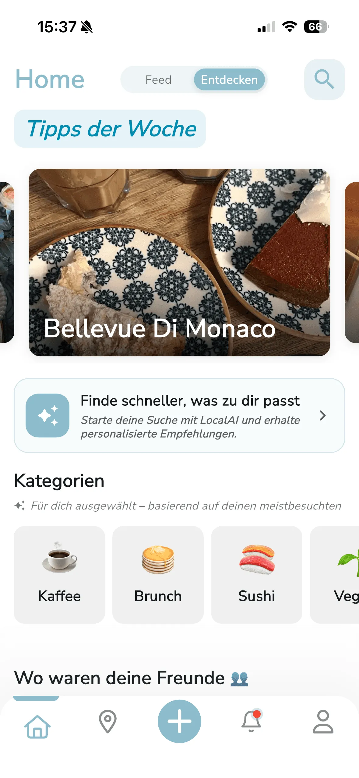 Localee Entdecken-Ansicht mit kuratierten Tipps und Kategorien
